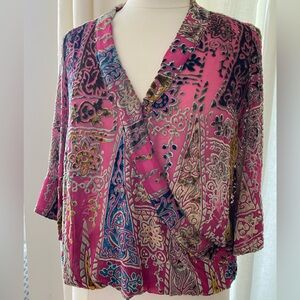 Anthropology Women's Sheer Pink Patterned Velvet Top
